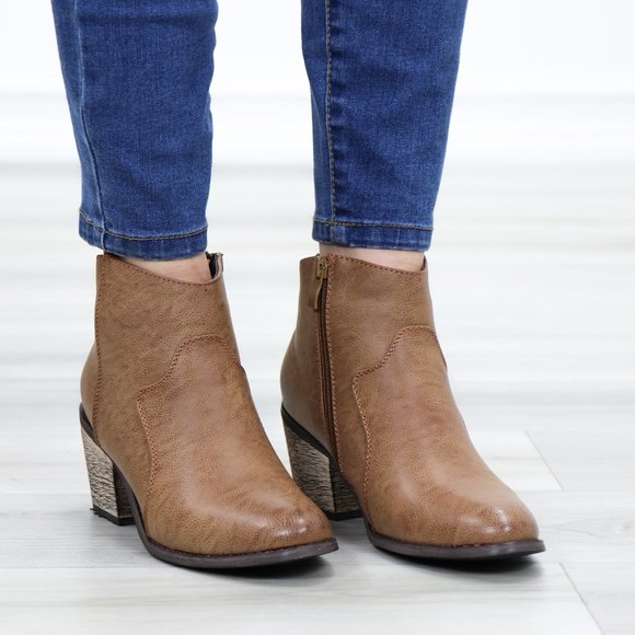 Cowgirl Ankle Booties Faux Leather - Picture 2 of 9